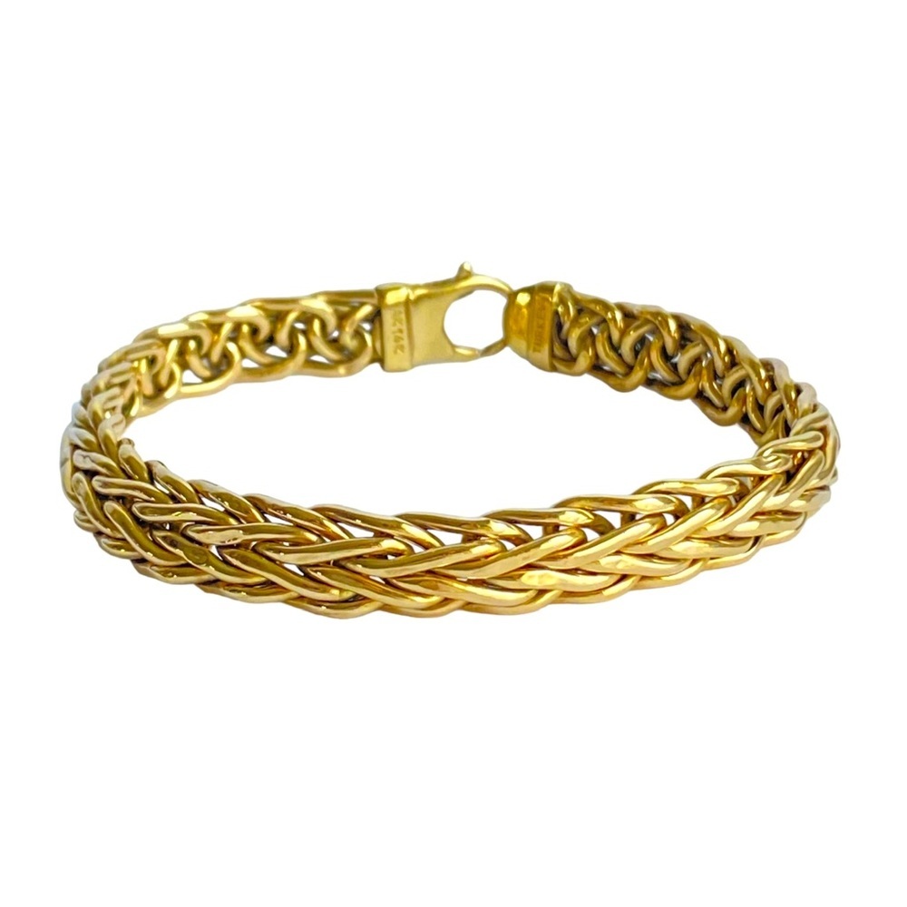 14K Gold Bracelet Fancy Wheat Link Chain Chunky Solid Mob Wife Womens 8.25”